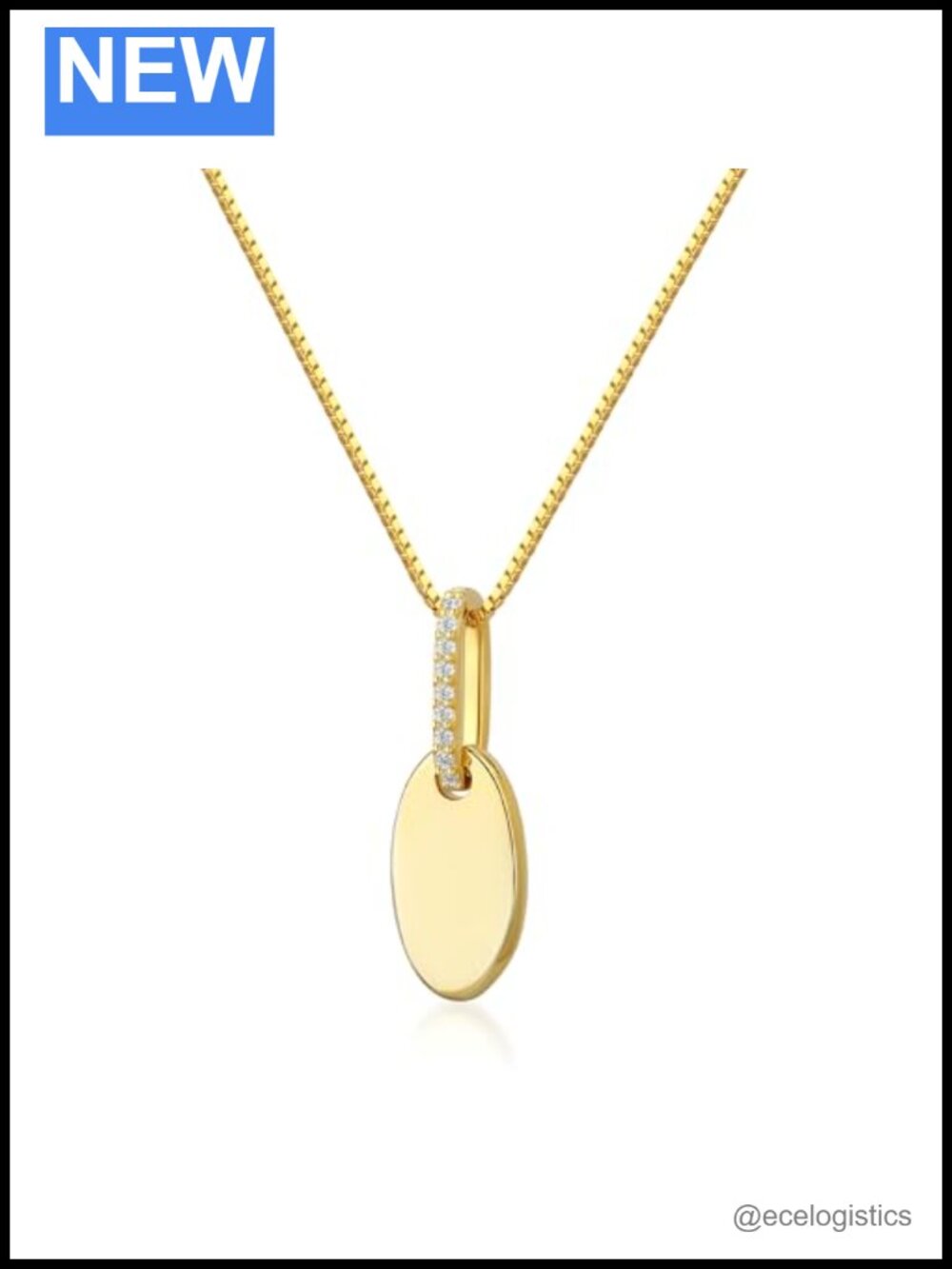 18k Gold Plated 925 Sterling Silver Dainty Square Oval CZ Necklace